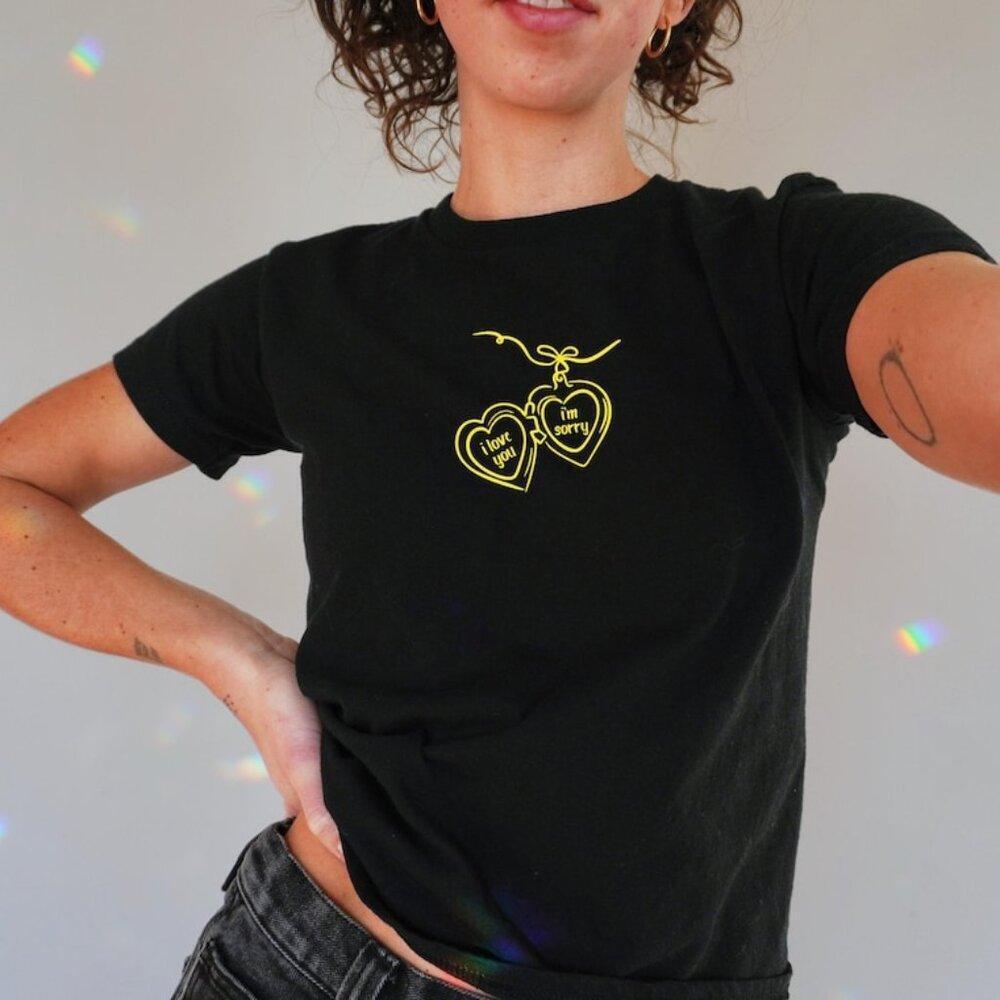 I Love You Baby Tee Shirt Heart Locket Shirt Custom Pop Concert Shirt
